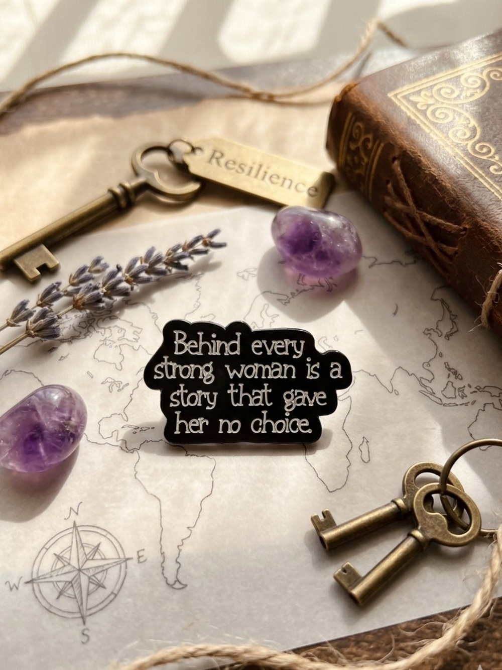 Inspirational Quote Pin - Black with Purple Accents